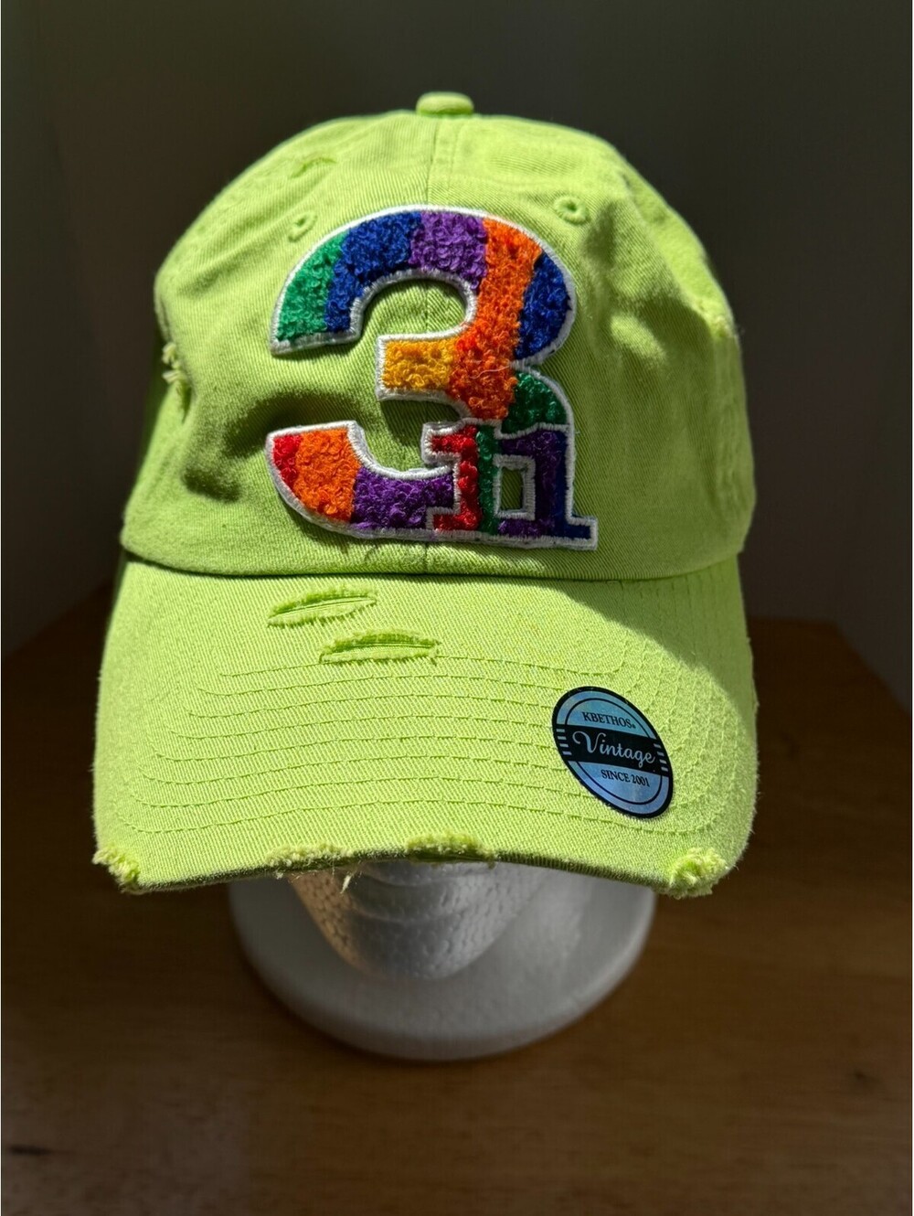 KBETHOS Vintage Lime Green Distressed Dad Hat Colorful Chenille Patch 311 Cap
